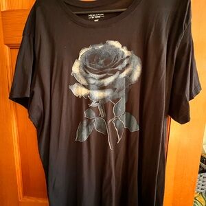 Torrid Black Tee with Blue Rose Design